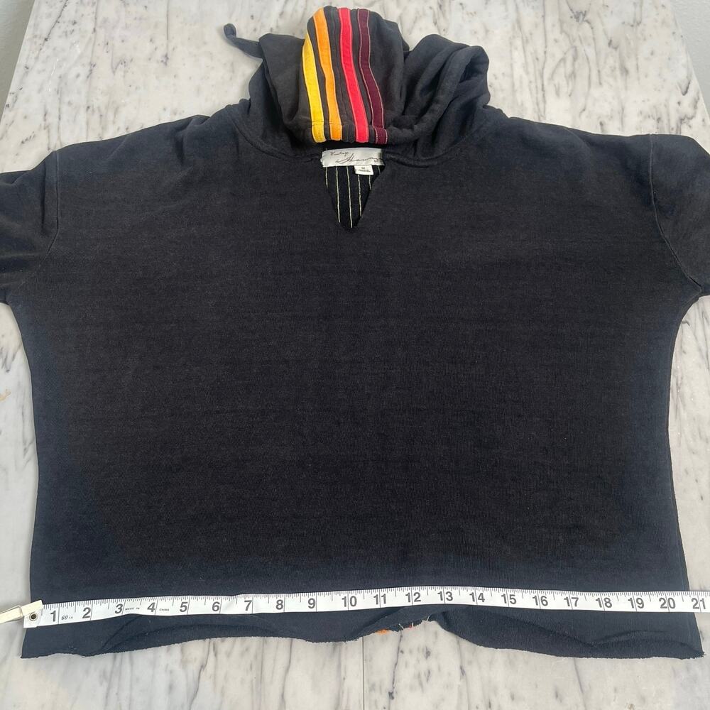 Vintage Havana Black Cropped Hoodie Rainbow Stripe Sleeve Back Detail Size M - Picture 9 of 10